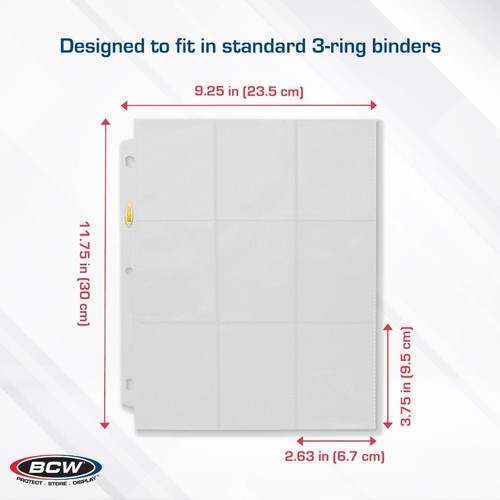 10 pks of 10 (100) BCW Std Sized Card 18-Pocket Side Loading Wht Pro Binder Pgs - Picture 3 of 7