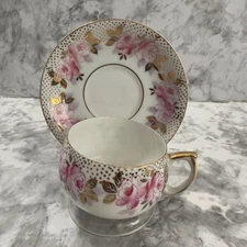 Vintage Marco Tea Cup & Saucer Rose Floral Fine Bone China Gold Trimmed