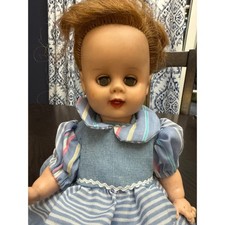 Vintage Vinyl Baby Doll Sleep Eyes Strawberry Blonde Hair Numbered 13 14 Blue