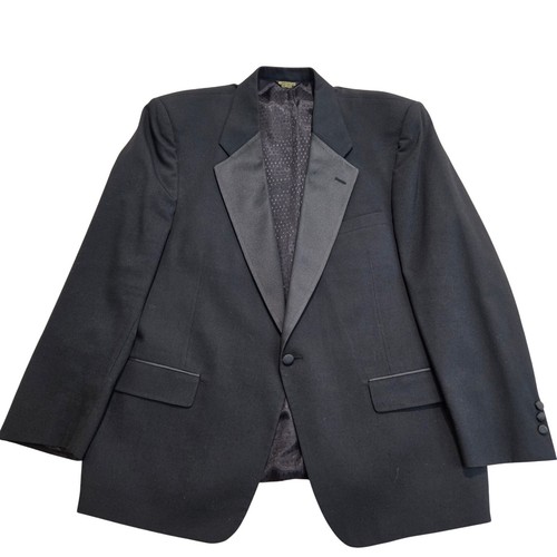Halston, Vtg 80s Halston Tuxedo Jacket Black Wool Satin Made in USA Chest Size 42