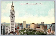 New York City NY NYC Birds-Eye View Looking Into Madison Square 1910s Postcard