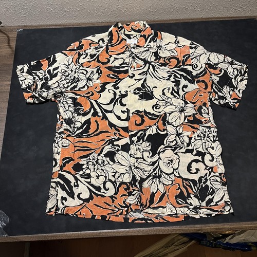 Brioni, Brioni Shirt Vintage Camp 70s Orange Floral Hawaiian Tropical Mens Made In Italy