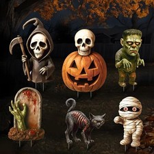 6 Pack Halloween Yard Signs, Large Halloween Yard Decorations with Stakes, Water