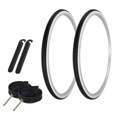 PRO+ TIRES 700 x 28 Black/White G-5013 W/TUBES & TIRE LEVERS 60mm Presta Valve