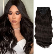 US 4 Pieces Clip In Hair Extensions Full Head Natural As Human Real Thick Wavy .