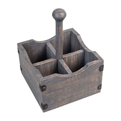 Square Wooden Flatware & Silverware Caddy - 4 Divided Compartments, Grey Wash...