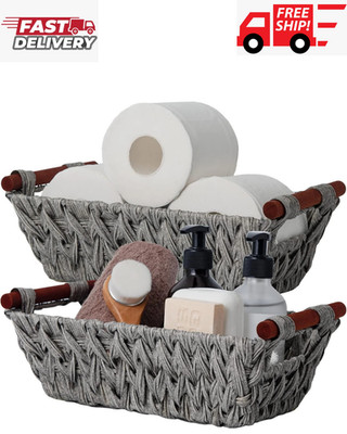 Wicker Storage Baskets for Shelves, Trapezoid Woven Basket, Waterproof Storag...