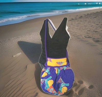 VTG SILK SCAPES Crossbody Bag Silk Batik Purple/Yellow/Multi Umbrella Drinks