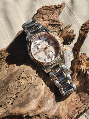 Ladies Bulova 98R149 Diamond Accented Chronograph White Dial Two-Tone Watch