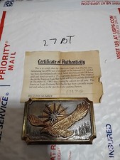 Vintage 1983 American Eagle Diamond 24K Gold Belt Buckle Made in USA Certificate