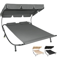 Garden Furniture Sun Lounger Aluminium Day Bed Roof Cover Double Lounge Chair