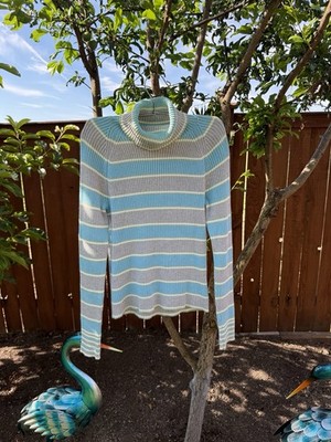 Vintage Eddie Bauer Womens XS Striped Ribbed Knit Stretch Turtleneck Sweater
