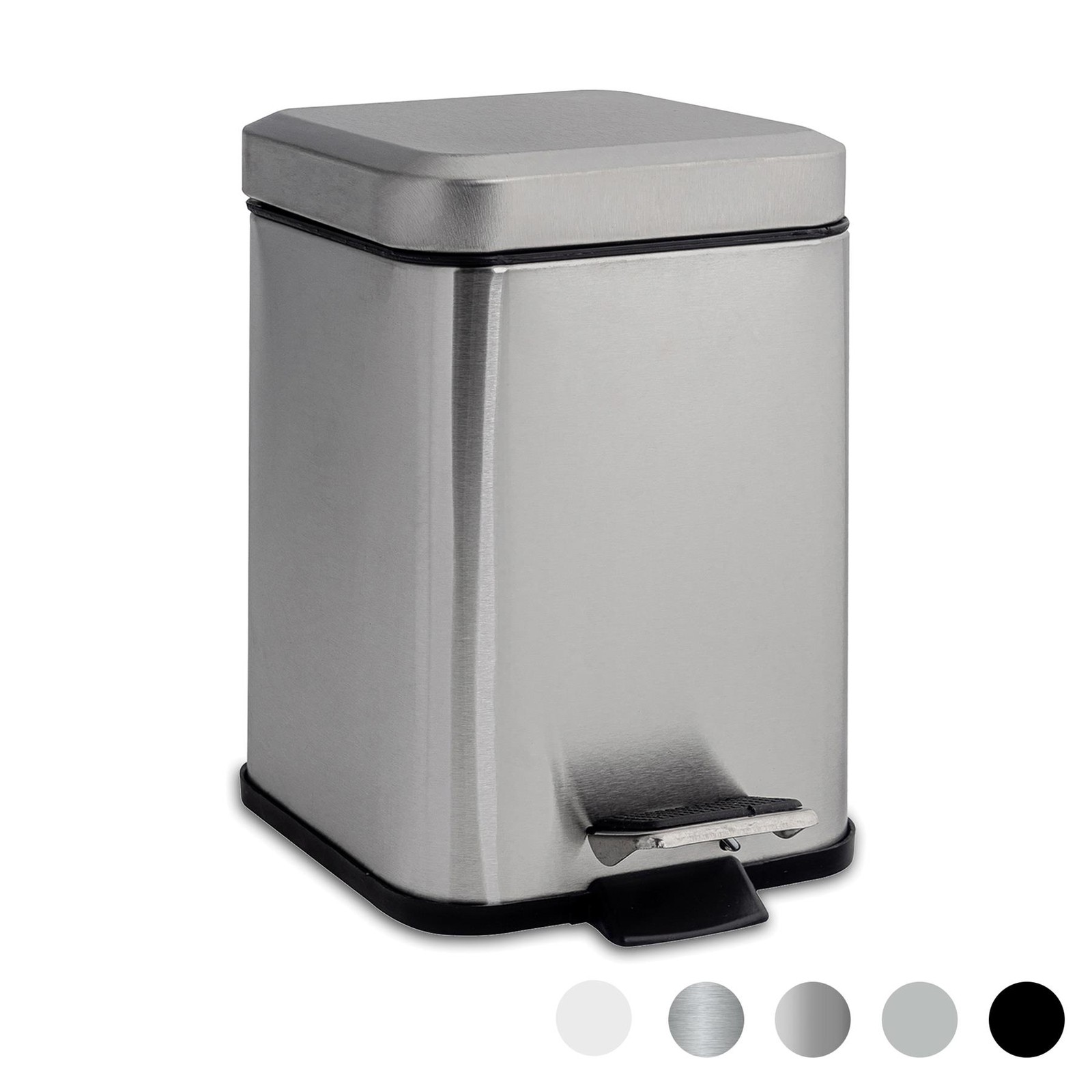 Square Bathroom Pedal Bin - 3 Litre - Brushed Metal