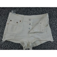 Levi's 501 Original Cut Off Denim Shorts Women 28 White Distressed Button Fly