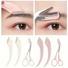 3pcs Eyebrow Trimmer Set Curved Razor Scissors Comb Easy Grooming Beauty Tool US