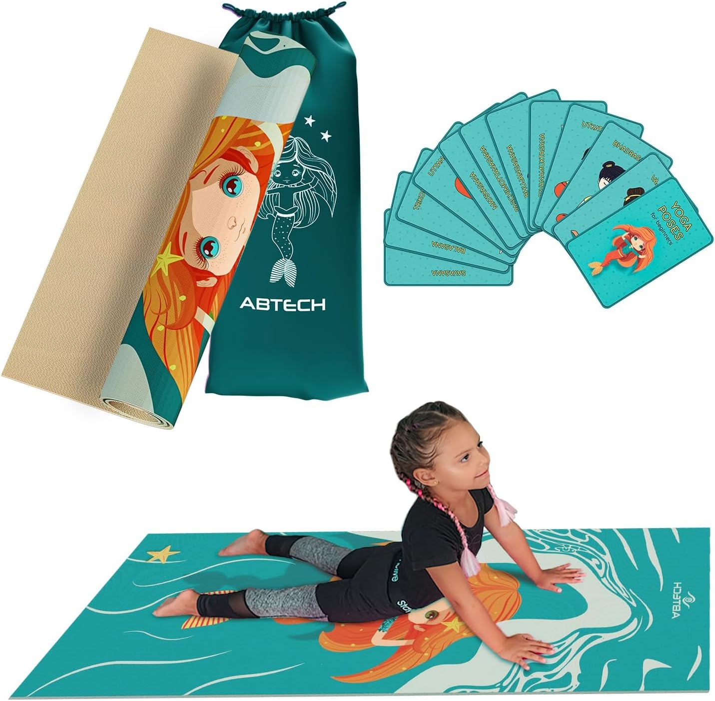 Colorful Kids Yoga Mat Set with Fun Designs - Doll, Unicorn, Mermaid, Panda, Dinosaur for Boys & Girls