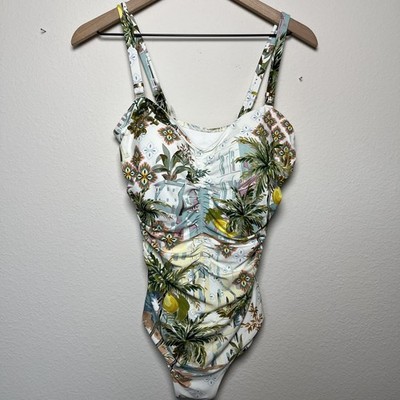 NEXT Women One Piece Swim Bathing Suit 14 Multicolor Lemon Scenic Tummy Control