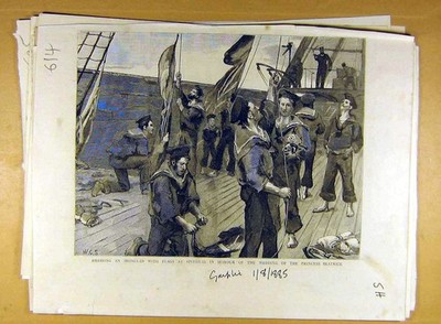 Alter antiker Druck 1885 Eisenplattiert Dressing Flagge Spuckkopf Prinzessin Beatrice 19.
