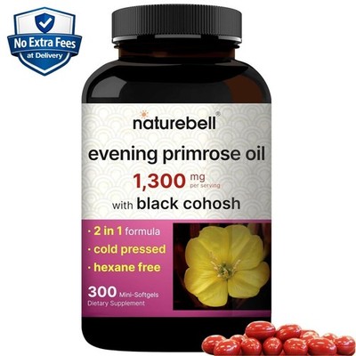 Evening Primrose Oil with GLA + Black Cohosh Root - Cold Pressed - 300 Softgels