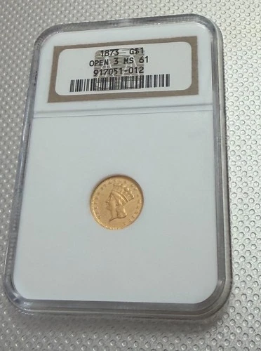1873 Open 3 $1.00 U.S. Indian Head Type 3 Gold Dollar NGC MS61 PQ NICE!