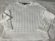 Tommy Hilfiger Fisherman Sweater Men's Cream Pullover Crewneck Medium Cable Knit