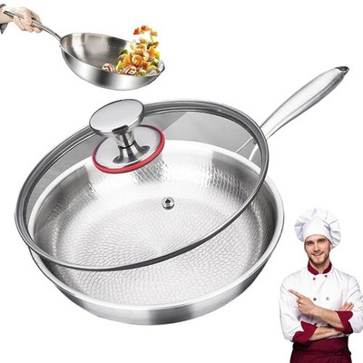 Titanium Frying Pan with Lid, 26cm Professional Stainless Steel Skillet, Nons...