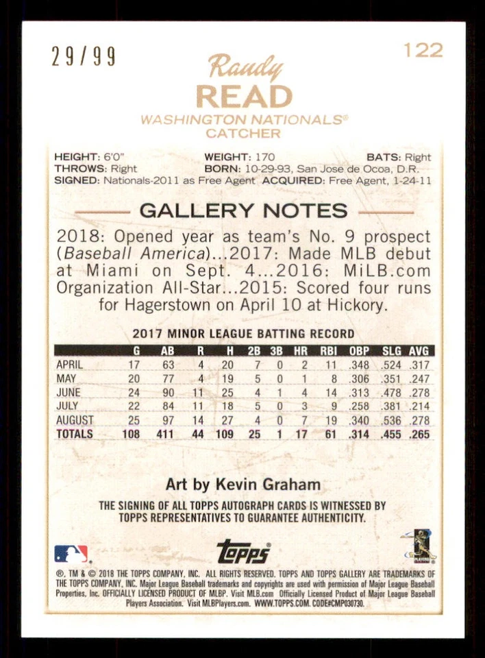 2018 Topps Gallery AUTO Green #122 Raudy Read /99 - Image 2 of 2