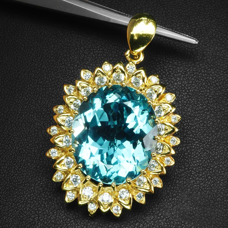 Pingentes charmosos de prata esterlina 24K azul ártico água-marinha 25,50 ct 925 - Imagem 3 de 4