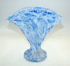 Vintage Fenton Vasa Murrhina Blue Fan Vase