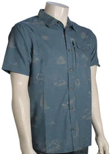 Salty Crew Helmsman Tech Woven SS Button Down Shirt - Bluefin - New