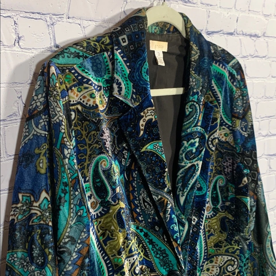 Chicos 女式天鹅绒深佩斯利单扣前外套 XL 码 Whimsigoth — 第 2/4 张图片