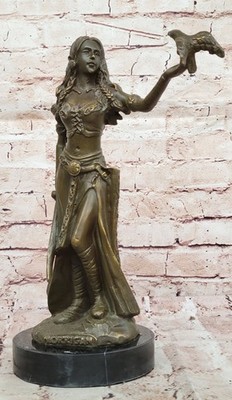 Celtic Mythology Bronze Statue of Warrior Goddess with Bird by Aldo Vitaleh SALE