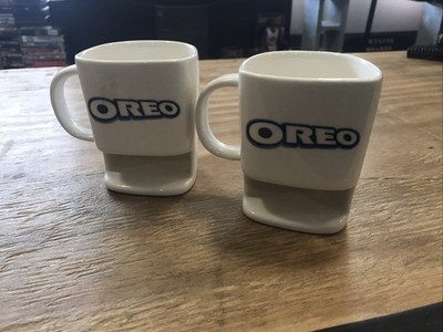 Vintage Ceramic OREO Mug w/Cookie Holder Shelf Good Condition Lot Of 2