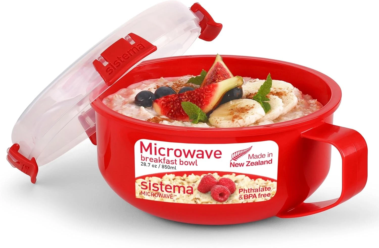 Sistema Microwave Breakfast Bowl with Steam Vent, 850ml, Red, BPA-Free