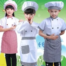 Kids Cook Tshirt Chef Uniform Kitchen Hat Cap Work Jackets Restaurant Cosplay
