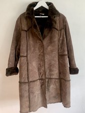 Agenda Brown Leather Faux Fur Long Sleeves Jacket Coat Outerwear Overcoat Sz:22