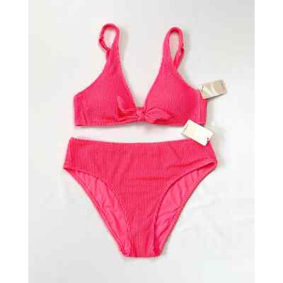 Lively The Ruched Plunge Bralette and High Waist Bikini in Electric Pink XL