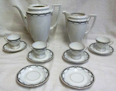 12 Stck. Vintage Epiag Pirkenhammer 'Bellevue' Teekanne, Milchkanne, Tassen & Untertassen 