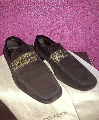 Louis Vuitton Brown Suede Crocodile Loafer 10 FREE TARIFF Louis Vuitton Crocodile MAJOR Horsebit loafers  main image 4