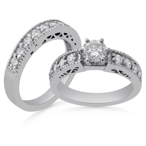 Round Cut Antique Style 6 Prong Diamond Engagement Ring Band Wedding Set R206S - Picture 2 of 7