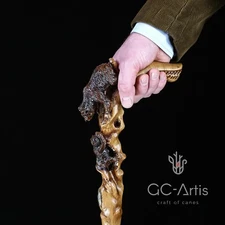 Unique Light Comfortable Wooden Walking Stick Cane Mother Bear hand carved