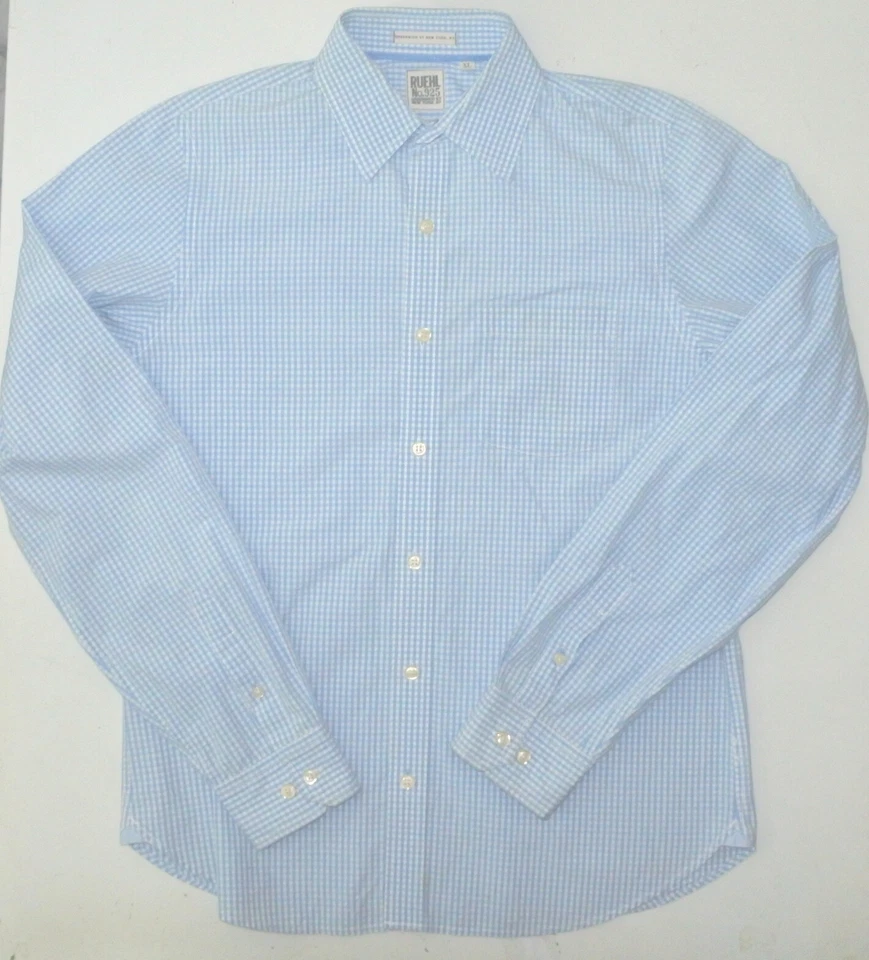 Camisa Para Hombres XL Ruehl Botón Frontal Algodón Azul y Blanco Cuadros Calce Ajustado Manga 37 Foto 2 de 4