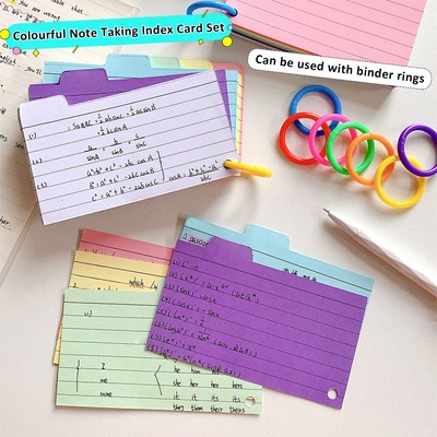 Tabbed Note Card With Binder Ring Ruled Tabbed Colourful Note Taking Index Card Set Cue ...