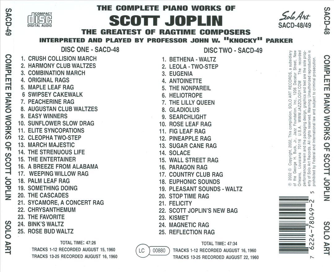Knocky Parker Complete Scott Joplin Piano Works New CD