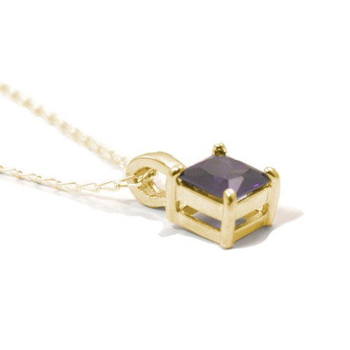 Pendant with Chain Diamond Unique 1ct Amethyst Princess Cut 9ct Gold - Picture 4 of 13