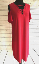 FRANCESCA ETTORE RED COLD SHOULDER SHIFT DRESS UK 14 EU 42  SF1614 BNWOT