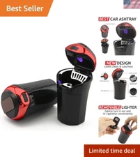 Stylish Car Ashtray with Blue LED Light & Removable Lighter - Fits Cup Holders