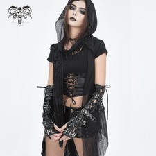 Devil Fashion Women Black Gothic Punk Fashion Faux Leather Lace-Up Long Gloves