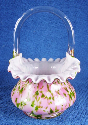 Fenton Cased Glass Vasa Murrhina Rose & Green Aventurine Basket