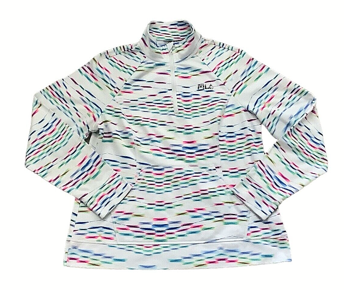 Giacca da passeggio Fila donna media 1 4 zip bianca a righe corsa atletica usata in ottime condizioni